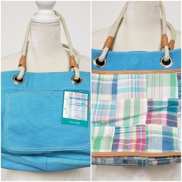 Strada Handbags - Strada Reversible Canvas Tote NWT Blue or Madra